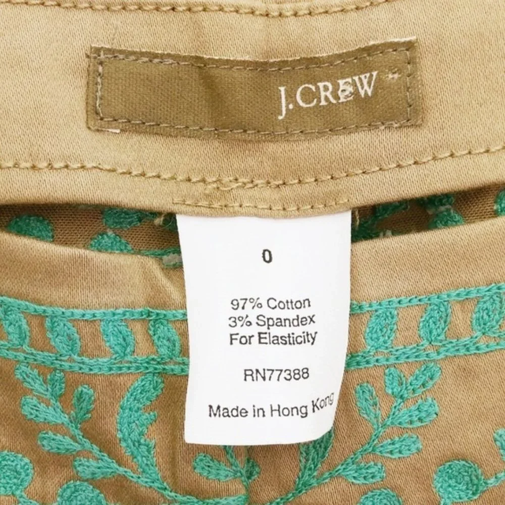 J. CREW Tan Cropped Ankle Pants Mint Green Embroidery - Picture 4 of 4